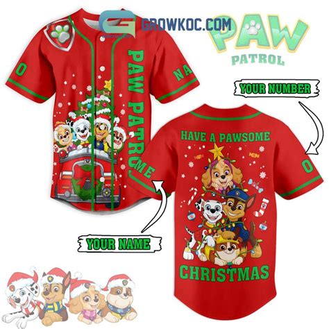 Paw Patrol Have A Pawsome Christmas Holiday Custom Name Number Baseball