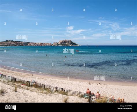 View Of Calvi Bay Across The Beach Stock Photo Alamy