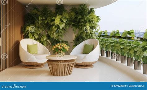 A Balcony with Two White Chairs and a Table, AI Stock Photo - Image of interior, design: 299323998