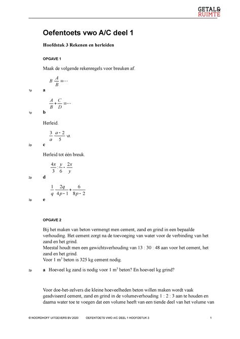 Oefentoets Hoofdstuk 3 Wiskunde Oefentoets Vwo A C Deel 1 Hoofdstuk 3