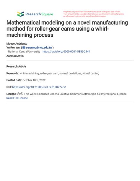 Pdf Mathematical Modeling On A Novel Manufacturing Method For Roller