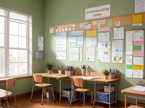 Premium Photo | A classroom with a desk and chairs