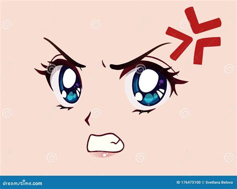 Angry Anime Face Manga Style Big Blue Eyes Little Nose And Kawaii