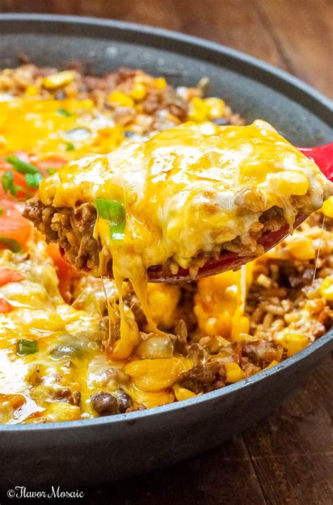 Mexican Beef And Rice Casserole Is An Easy Cheesy Delicious Ground Beef Skillet Dinner Loaded