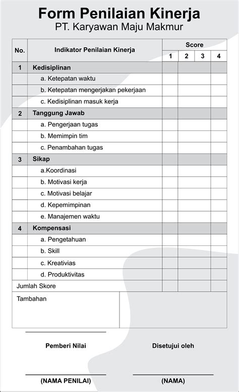Form Penilaian Kinerja Karyawan Gambaran