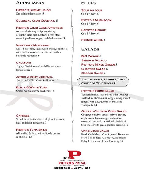 Lunch Menu | United States | Pietro's Prime