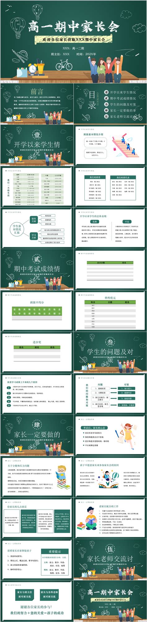 卡通黑板高一期中考试成绩总结家长会主题班会课件ppt模板ppt模板网—（ppt党课ppt免费模版下载ppt