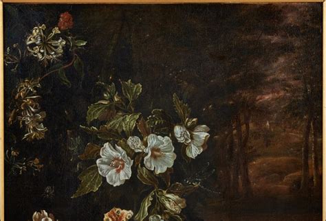 Stilleben Med Blommor Och Fiskar I Ett Bergslandskap Par Soloman Delft