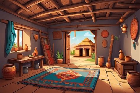 Premium Photo Indian Village House Interior Vector Cartoon Illustration