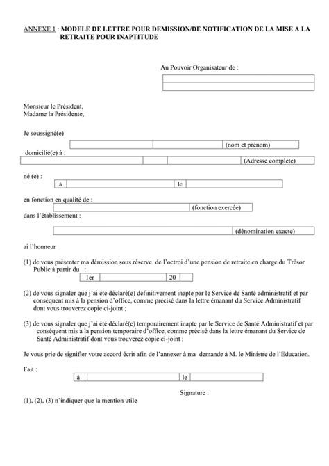 Modele De Lettre Pour Demission De Notification De La Mise A La