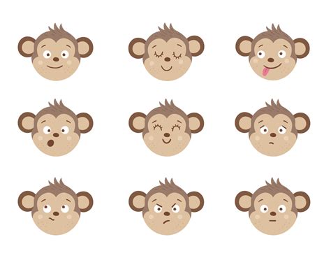 Vector Monkey Faces With Different Emotions Set Of Animal Emoji