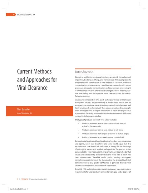(PDF) Current Methods and Approaches for Viral Clearance