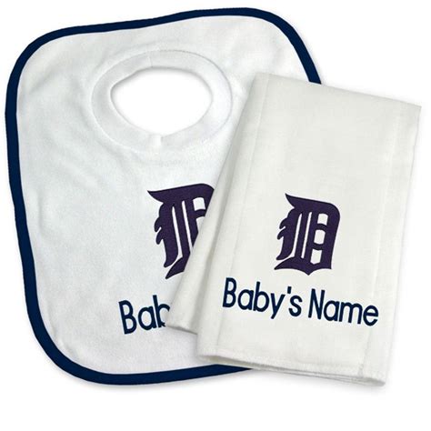 Personalized Baby Bib And Burp Cloth Set 100 Cotton Mlb Detroit Tigers