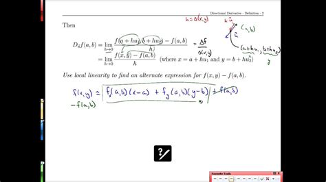 Unit 20 7 Directional Derivative Definition Youtube