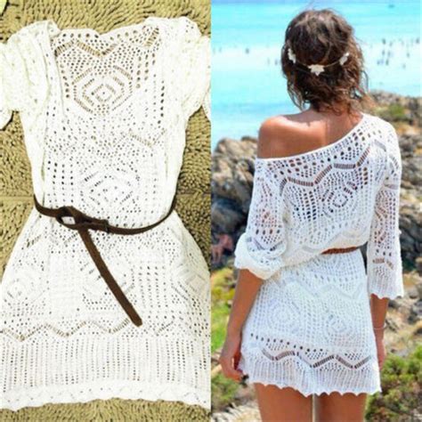 Women White Lace Crochet Bikini Cover Up Beach Dress Bathing Summer