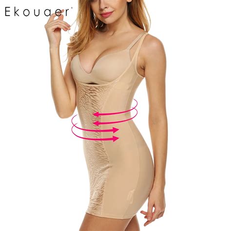 Ekouaer Sexy Shapewear Women Slim Shapewear Strap Solid Stretch Body