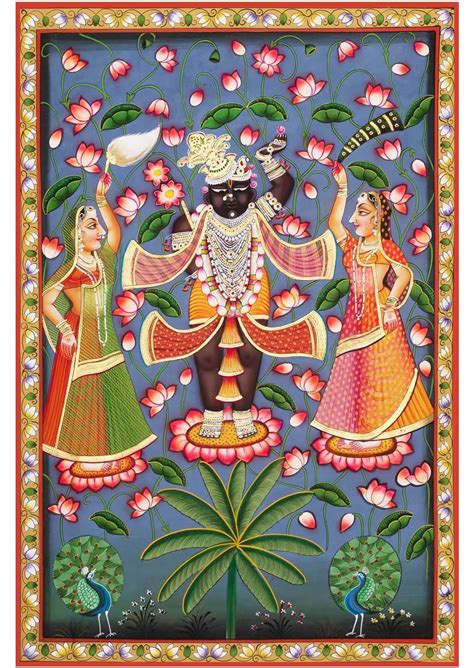 Braj Art Gallery Large Pichwai Painting Print Shrinathji With Gopis In