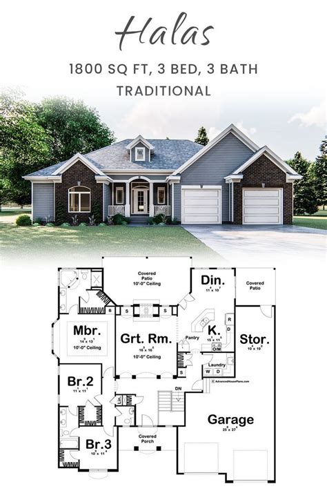 1 Story Traditional House Plan Halas