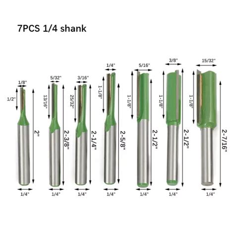 ENSEMBLE DE BITS de routeur droit Precision 7 pièces avec tige 1 4 pour