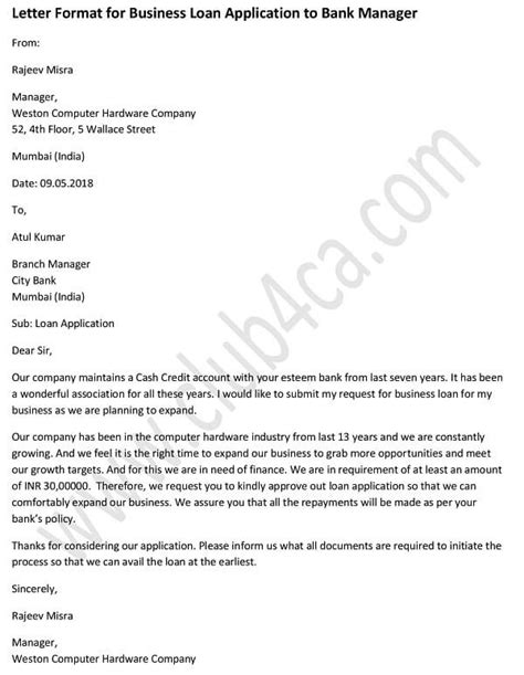 Bank Application Letter Format Sample Letter To Bank Manager