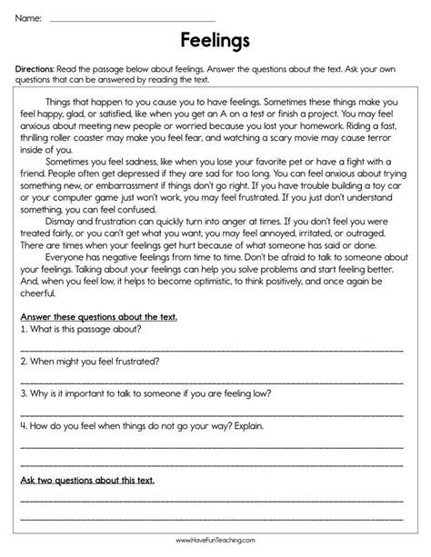 Feelings Worksheet Have Fun Teaching