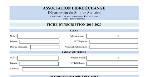 Fiche D Inscription 2019 2020 Pdf DocDroid