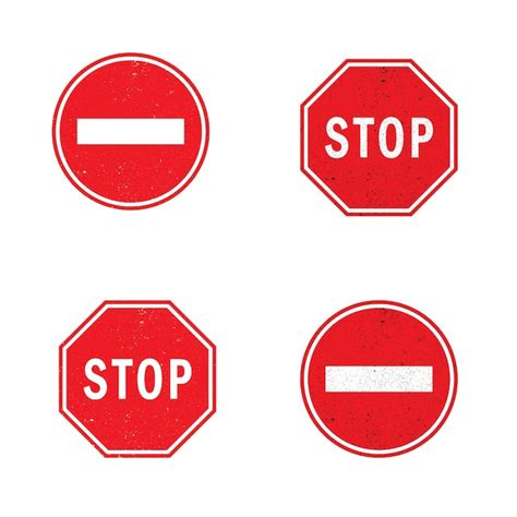 Premium Vector Set Of Stop Signs With Grunge Texture Flat Vector Illustration