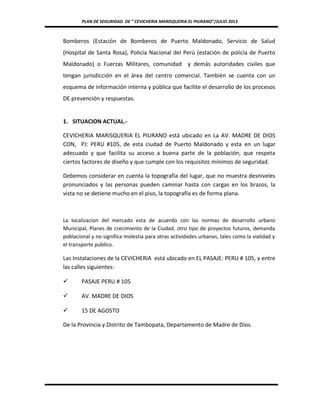 Plan De Seguridad De Cevicheria El Piurano Pdf