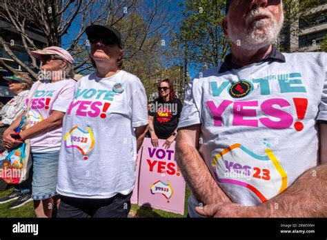 Demonstrators Support The Of Yes Campaign In The Australian Referendum