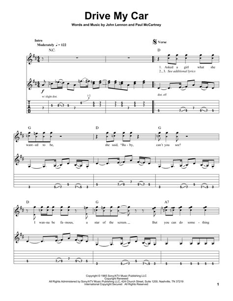 Drive My Car By The Beatles Sheet Music For Guitar Tab Single Guitar At Sheet Music Direct