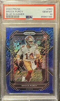 2022 FOTL Panini Prizm Brock Purdy Blue Shimmer 25 SSP PSA 10 GEM MINT