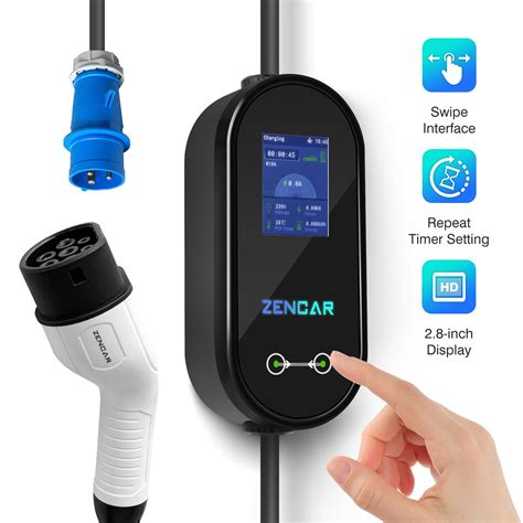 Zencar 32A Evse Type 2 Portable EV Charger Level 2 With Blue Cee