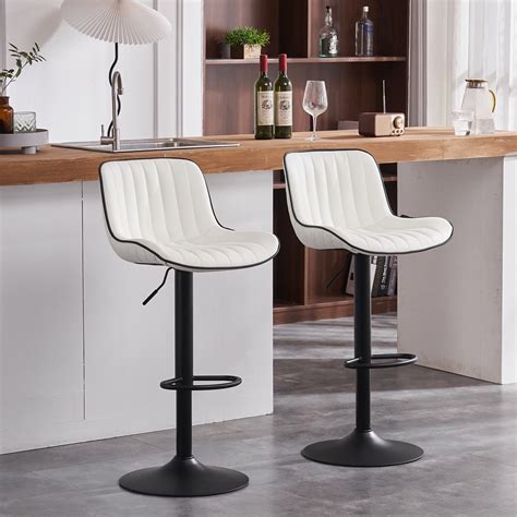 Younike Bar Stools Set Of White Pu Soft Cushion Adjustable Swivel