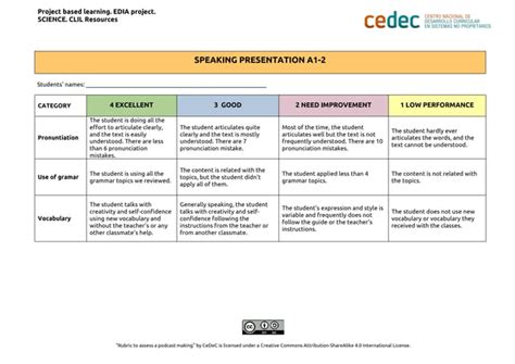 Speaking Presentation Rubric Docx