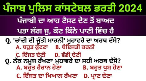 Constable Punjabi Paper Test Punjab Police Constable Paper 2024