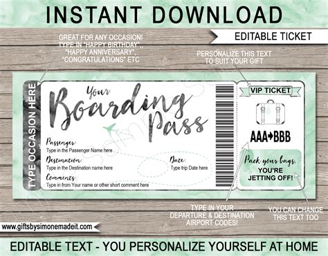 Plane Ticket Boarding Pass Template Fake Plane Ticket Reveal T Idea