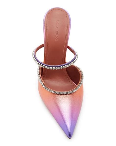 Amina Muaddi Gilda Crystal Embellished Metallic Leather Mules In Pink