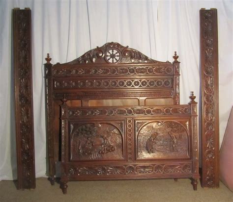 French Breton Carved Oak Marriage Double Bed As A Jb