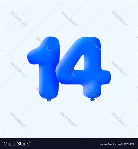 Blue 3d number 14 balloon realistic helium Vector Image