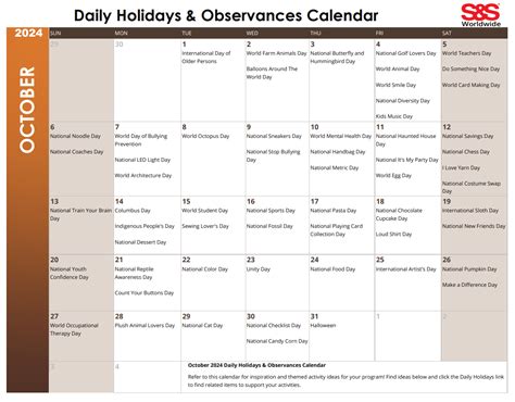 Daily Holidays & Observances Printable Calendar Archives - S&S Blog