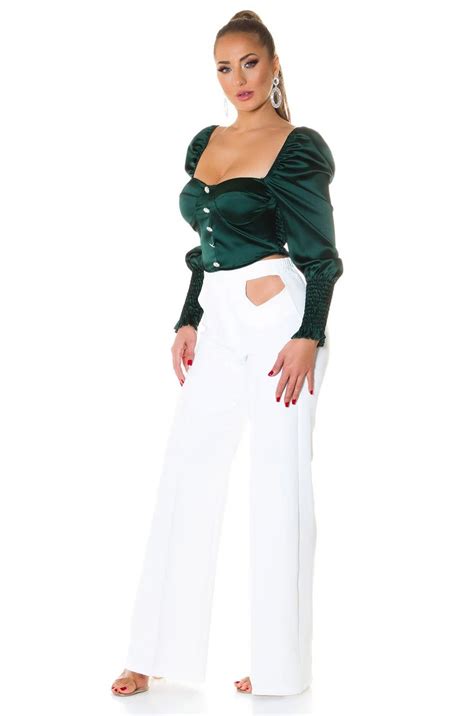 Crop Top Dama Elegant Tip Corset Satin Verde Smarald Moura Jojofashion Ro