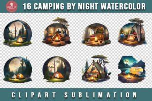 Camping By Night Watercolor Clipart Subl Graphic By Jacpot07 Creative