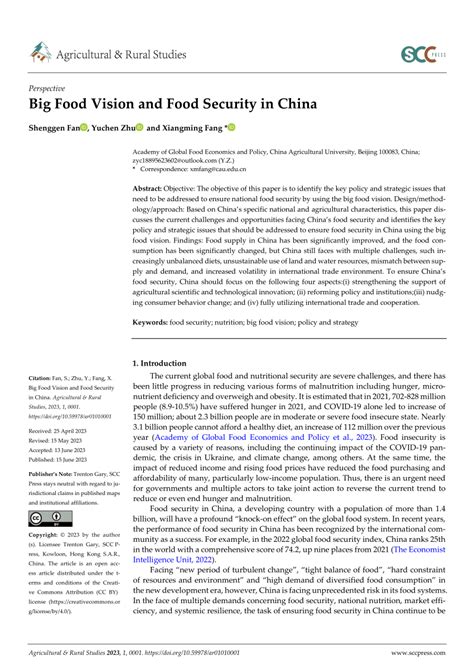 Pdf Big Food Vision And Food Security In China