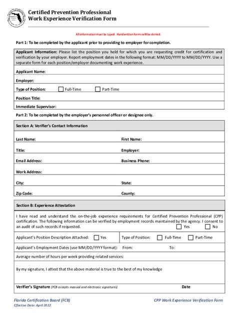 Fillable Online CPP Work Experience Verification Form Fax Email