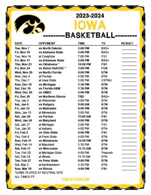 Printable 2023-2024 Iowa Hawkeyes Basketball Schedule