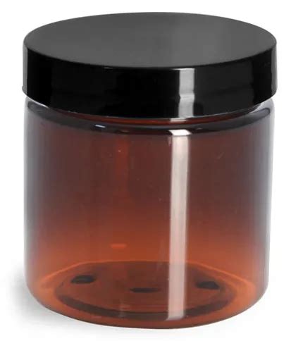 Oz Amber Pet Straight Sided Jars W Black Smooth Plastic Lined Caps