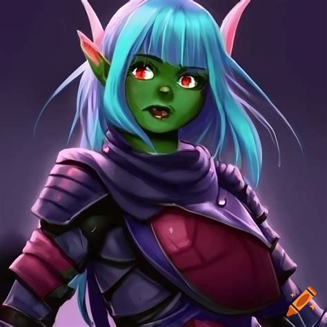 Close Up Of A Cute Goblin Girl In Heavy Armor