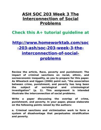 ASH SOC 203 Week 3 The Interconnection Of Social Problems