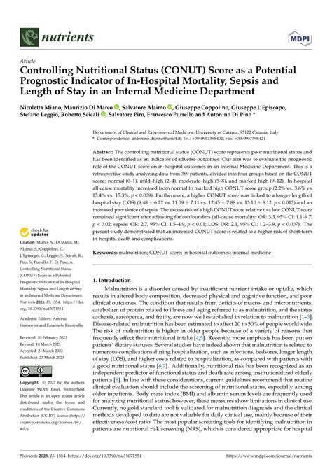 PDF Controlling Nutritional Status CONUT Score As A Potential