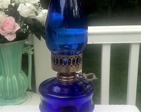 Tall Cobalt Blue Oil Lamp Sail Boat Brand Hong Kong As Is Etsy